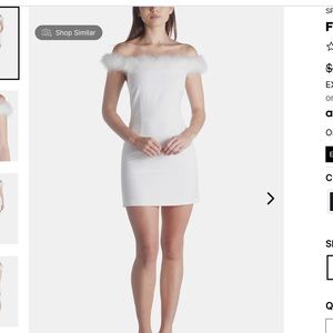 Strapless mini dress with feathers on the shoulder line